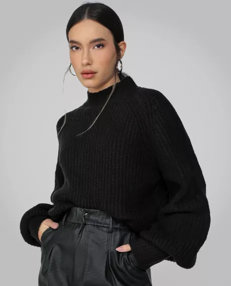 Riachuelo | Suéter Feminino Gola Alta Manga Longa Tricot Preto Pool by Riachuelo