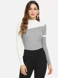 Pullover aus Rippenstrick mit Farbblock | SHEIN