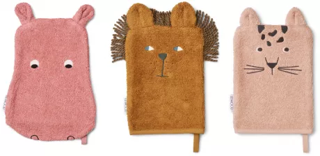 Liewood Sylvester Waschlappen „Safari / Dusty raspberry multi mix“, 3er-Set - Hipster Baby