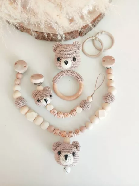 SET braun Creme Kinderwagenkette Schnullerkette Maxi cosi - Etsy.de