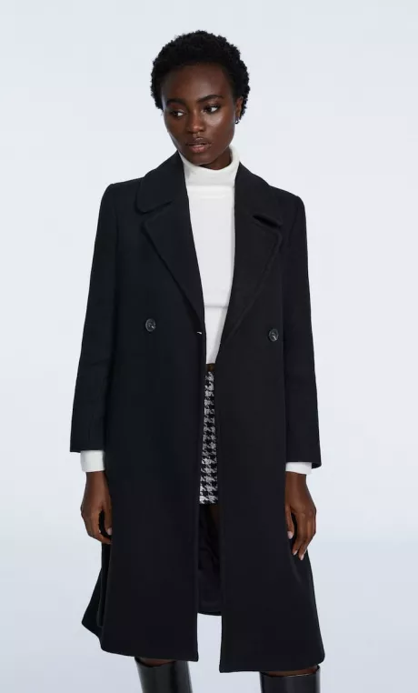 Synthetic wool coat with belt - Women's fashion | Stradivarius Germany