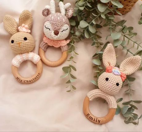 Personalisierte Babyrassel Hase Reh Fuchs Tiere - Etsy.de