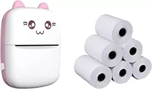 Romacci Mini impressora térmica portátil sem fio BT 200dpi Photo Label Memo Pergunta errada Impressão com cabo USB + 5 rolos Rolo de papel térmico 57 * 30mm Perguntas erradas Notas Impressão de papéis | Amazon.com.br