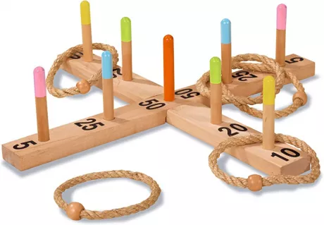 Eichhorn 100004505 - Outdoor Ringwurfspiel - 50x50cm mit 5 Wurfringen, 1 Kreuz, 9 Spielstäben, aus Kiefernholz: Amazon.de: Sport & Freizeit