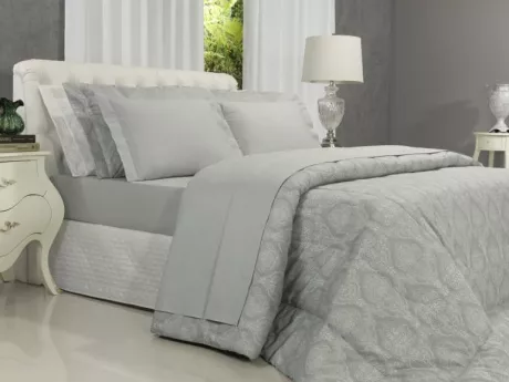 Jogo de Cama Queen Percal 200 fios 100% Algodão - Ipsum Cinza - Dui Design | Vida e Cor