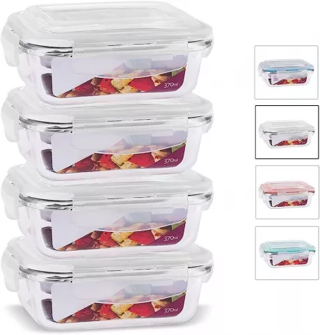KIT 4 Potes de Vidro Retangular com Tampa Hermética 370ml Cor:Branco (QH) | Amazon.com.br