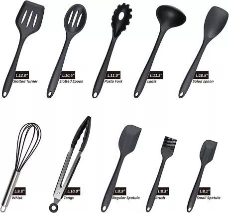 Conjunto Kit Utensílios De Cozinha Silicone Inox - Jogo de Utensilio 10 peças LUMAI (Preto) | Amazon.com.br