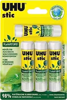 UHU Stic Renature, umweltfreundlicher und lösungsmittelfreier Klebestift in einer Verpackung aus Nachwachsenden Rohstoffen, 4 x 8, 2g