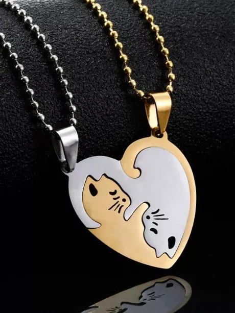 2 Stücke/Set Edelstahl Katze Charm Halskette für Paar Als Geschenk | aktuelle Trends, günstig kaufen | SHEIN Deutschland