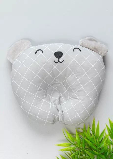 Travesseiro Anatômico Bebê Cinza Quadriculado - Ropek Moda Bebê