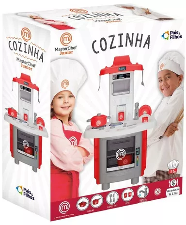 Cozinha De Brinquedo Infantil Com Acessórios Masterchef Cor Branca E Vermelha | Frete grátis