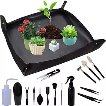 wasserdichte Gartenmatte Pflanzmatte, Umtopfen Pflanzmatte, Sukkulenten Garten Werkzeug Set, Mini Garten Werkzeuge, für Umtopf, Sukkulenten, Sämling,16 Stück.(Schwarz 75 * 75) : Amazon.de: Garten