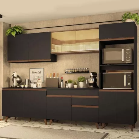 Cozinha Completa Madesa Reims 310001 com Armário e Balcão - Preto/Rustic 3.10cmL X 2.10cmA