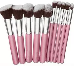 Kit Kabuki 10 Peças Pinceis Rosa Prata Maquiagem Sombra Base 14 cm | Amazon.com.br