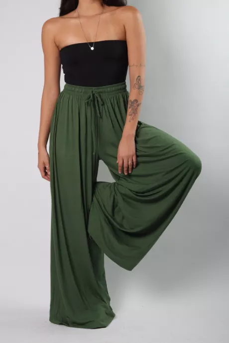 Calça Pantalona Sem Fenda Verde Militar