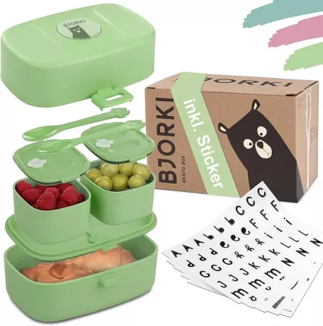 BJORKI® Bento Box für Kinder inkl. GRATIS Namensticker - Auslaufsichere Lunchbox mit Fächern - Nachhaltige Brotdose Kinder für Kindergarten & Schule - Die Jausenbox für unterwegs (Pastell Grün) : Amazon.de: Küche, Haushalt & Wohnen