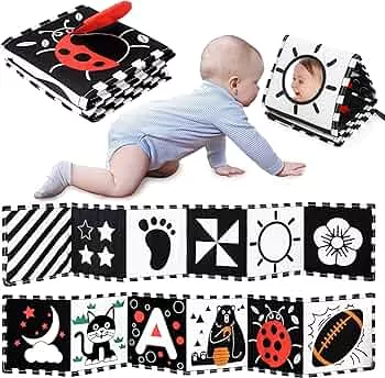 URMYWO Contrast Book Baby, Black White Double-Sided Baby Fabric Book Soft Picture Book with Mirrors, Pram Contrast Toy Baby 0 3 6 Months Gift for Babies : Amazon.de: Toys
