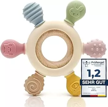 CAJA Beißring Baby - Beißspielzeug - Zahnungshilfe - Beissring - Ruder Tiermotiv aus Silikon und Holz, BPA-frei - Zahnen und Greifling Nursing für Babys (complexion) : Amazon.de: Baby