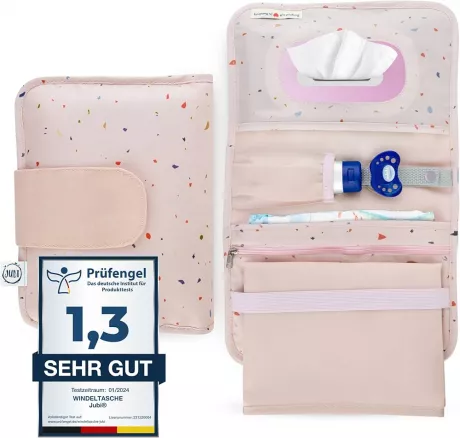 Jubi® Nappy Bag With Changing Mat For On The Go, With Extra Space, Small Changing Bag, Pink With Confetti (Velcro Fastener) : Amazon.de: Baby Products
