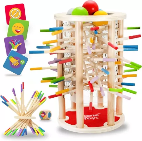Nene Toys Ballfall, Montessori Toy from 3 Years – Educational Board Game with Colourful Sticks, Dice & Cards – Wooden Toy for Boys and Girls 3-9 Years – Children's Game from 3 Years: Amazon.de: Toys