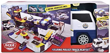 Dickie Toys: Folding Police Truck Playset - Lights & Sounds, Folds Into Police Truck, Unfolds Into Playset, Ages 3+ -