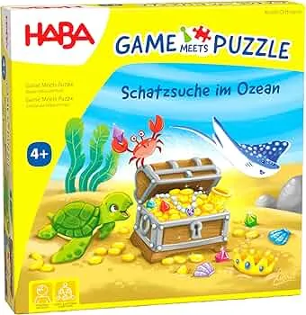 HABA Game & Puzzle – Schatzsuche im Ozean – Perfekte Kombination für Spiel- und Puzzlefans – Mit 30 Glitzernuggets und fantasievollem Wimmelbild – Für Kinder ab 4 Jahren – 2011723001: Amazon.de: Spielzeug