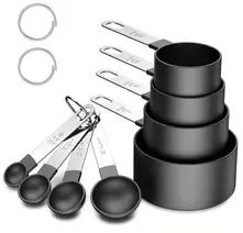 Medidor Culinário Inox Colher Copo Xícara Cozinha Preto 8pçs | Frete grátis