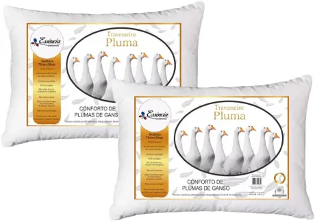 Kit 2 Travesseiro Pluma de Ganso Descanso Antiacaro 70x50cm - R$36,99