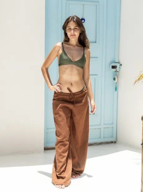 Calça Boho - Linho Marrom - Loja Água de praia