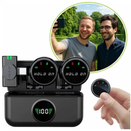 Microfone Lapela Redondo Imã Sem Fio Preto Anti Ruído Duplo Hold On | Frete grátis