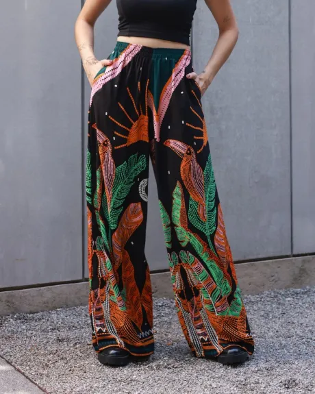 Pantalona Viscose Tropical Pontilhado Preto - Camarim Florido