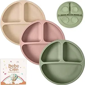 BebeCalin Baby teller mit Saugnapf, Silikon-Saugnapfteller für Kleinkinder, Kinder, Selbstfütterung, Entwöhnungsplatten für Hochstuhl-Tablett, unzerbrechlich (Hautfarben, Rosa, Grün) : Amazon.de: Baby