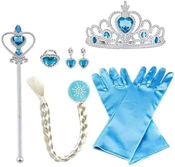 Vicloon ELSA Set, Eisprinzessin Set,ELSA Handschuhe, Pfirsichherz Krone, Zauberstab, Ring, Ohrring, Clip-On Toupet, Set von 8: Amazon.de: Spielzeug