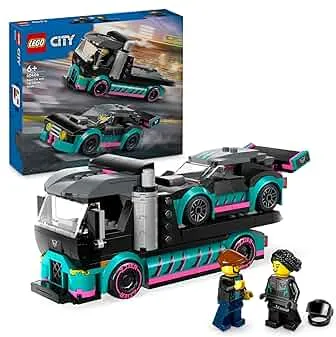 LEGO City Autotransporter mit Rennwagen, LKW-Spielzeug mit Verstellbarer Laderampe und Renn-Auto, Bauset mit 2 Minifiguren, Rennfahrer und LKW-Fahrer, Kinder ab 6 Jahren 60406: Amazon.de: Spielzeug