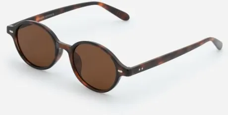 Óculos de Sol Redondo com Estampa Tartaruga e Detalhe de Metal Marrom