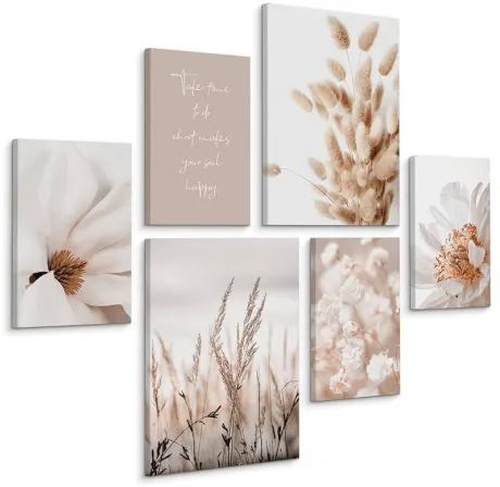 Muralo - Wall Picture Set - Canvas Pictures Ready to Hang in Boho Style - Canvas Pictures - Pictures for Living Room - Modern Boho Set - Beige - 2 Pictures 30 x 40 cm and 4 Pictures 20 x 30 cm : Amazon.de: Home & Kitchen