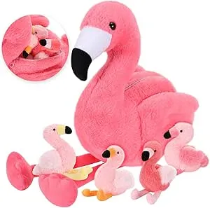 Skylety 46 cm Flamingo Cuddly Toy Mum with 4 Babies in Belly Plush Flamingo Inner with Zip Pink Flamingo Plush Toys for Birthday Christmas Gift Party Decoration: Amazon.de: Toys