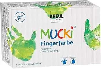 Kreul, 2316, Mucki Luminous Finger Paint, Paraben Free, Gluten-Free, Lactose-Free and Vegan, Washable, Can be Painted with Brush and Fingers, 6 x 150 ml in Yellow, Red, Blue, Green, White and Black. : Amazon.de: Everything Else