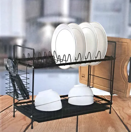 (1) ESCURRIDOR PARA PLATOS 40 cm x 20.5 cm x 33.5 cm HIERRO NEGRO DE 2 NIVELES CON BANDEJA