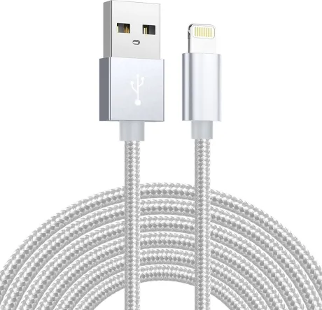 SiGN USB til Lightning-kabel, 2.1A, 3m, Nylon - Sølv - Teknikdele.dk