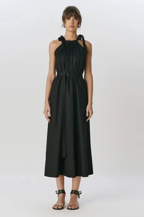 Vestido midi amplo de algodão | Preto | Andrea Marques