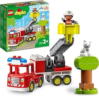 LEGO DUPLO Feuerwehrauto - Minifiguren für Vorschulkinder ab 2 Jahren - Montessori Spielzeug für Kleinkinder mit LKW, Feuerwehrmann, Katze und Baum - Kinder Geschenk für Mädchen und Jungen 10969: Amazon.de: Spielzeug