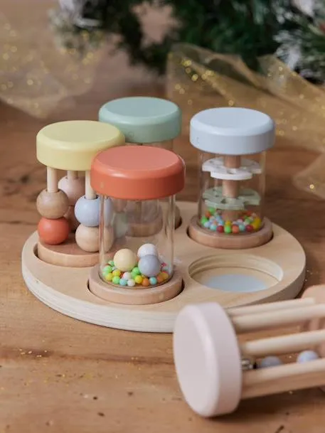 vertbaudet 5er-Set musikalische Baby Rasseln aus Holz FSC® in natur