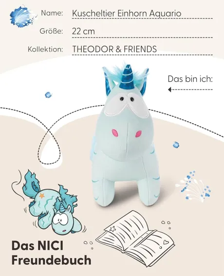 NICI Kuscheltier Einhorn Aquario 22cm - Meeres-Einhorn Kuscheltier mit großen Knopfaugen, Einhorn Plüschtier für Schmusetierliebhaber, Stofftier – 49708: Amazon.de: Spielzeug