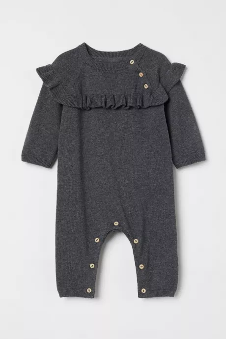Gestrickter Strampler - Dunkelgraumeliert - Kids | H&M AT